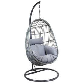 Hanging Egg Shaped Rattan Swing Chair With Cushion - Grey - thumbnail 3