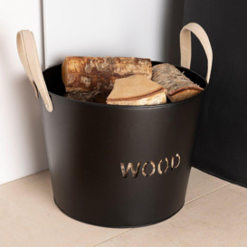 Rowan Leather Handled Fireside Wood Bucket Classic Style Iron Suede