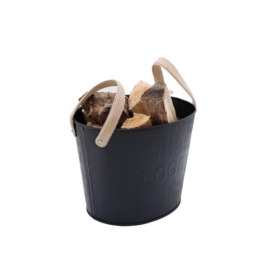 Spruce Leather Handled Fireside Wood Bucket Iron Classic Style Black Matte - thumbnail 3