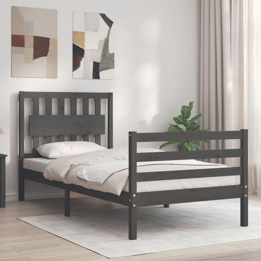 Bed Frame with Headboard Grey 90x200 cm Solid Wood - image 1