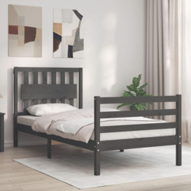 Bed Frame with Headboard Grey 90x200 cm Solid Wood - thumbnail 1