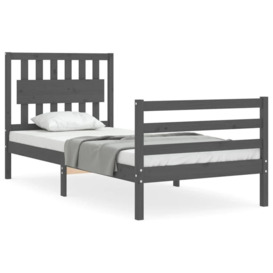 Bed Frame with Headboard Grey 90x200 cm Solid Wood - thumbnail 2