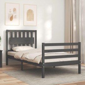 Bed Frame with Headboard Grey 90x200 cm Solid Wood - thumbnail 3