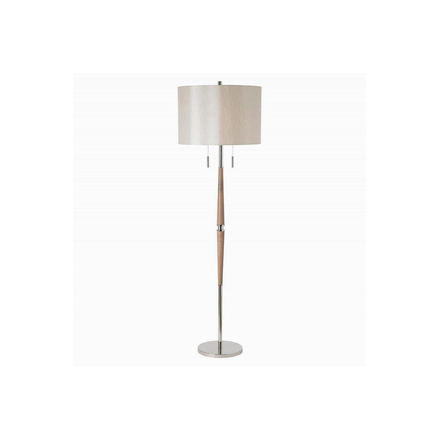Altesse Floor Lamp Natural Wood Oatmeal Silk Effect E27
