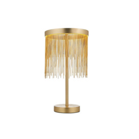 Zelma LED Table Lamp Light Fine Gold Chain Waterfall Effect Satin Brass with Inline Switch