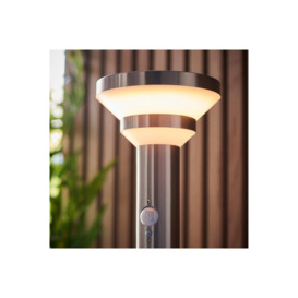 Modern Solar Powered Dimmable LED Short Bollard Lamp Brushed Stainless Steel PIR Motion & Day Night Sensors Warm White IP44 - thumbnail 3
