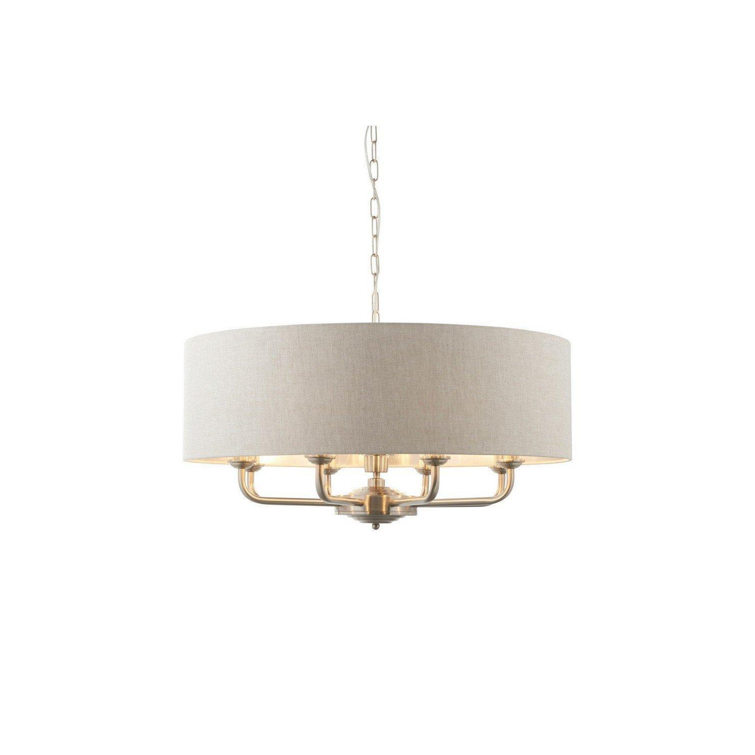 Highclere Single Shade Pendant Ceiling Lamp Brushed Chrome Plate Natural Linen - image 1