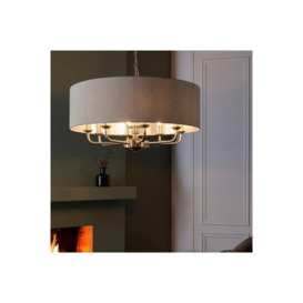 Highclere Single Shade Pendant Ceiling Lamp Brushed Chrome Plate Natural Linen - thumbnail 3