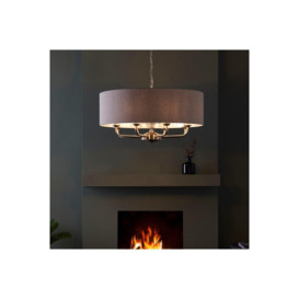 Highclere Single Shade Pendant Ceiling Lamp Brushed Chrome Plate Natural Linen - thumbnail 2