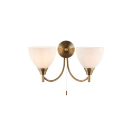 Alton 2 Light Indoor Wall Light Antique Brass with Opal Glass E14