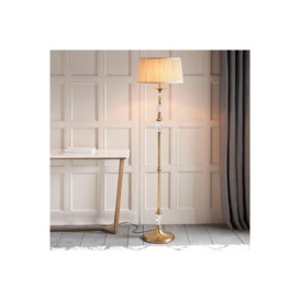 Polina 1 Light Floor Lamp Antique Brass with Beige Shade E27 - thumbnail 2