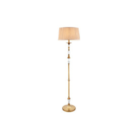 Polina 1 Light Floor Lamp Antique Brass with Beige Shade E27 - thumbnail 1
