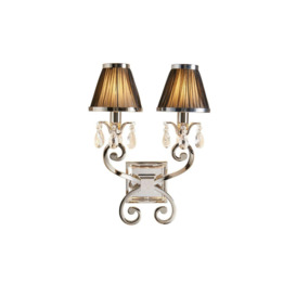 Oksana 2 Light Indoor Twin Candle Wall Light Polished Nickel Plate with Black Shades E14