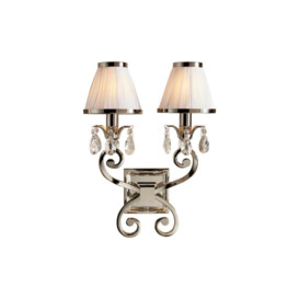 Oksana 2 Light Indoor Twin Candle Wall Light Polished Nickel Plate with White Shades E14