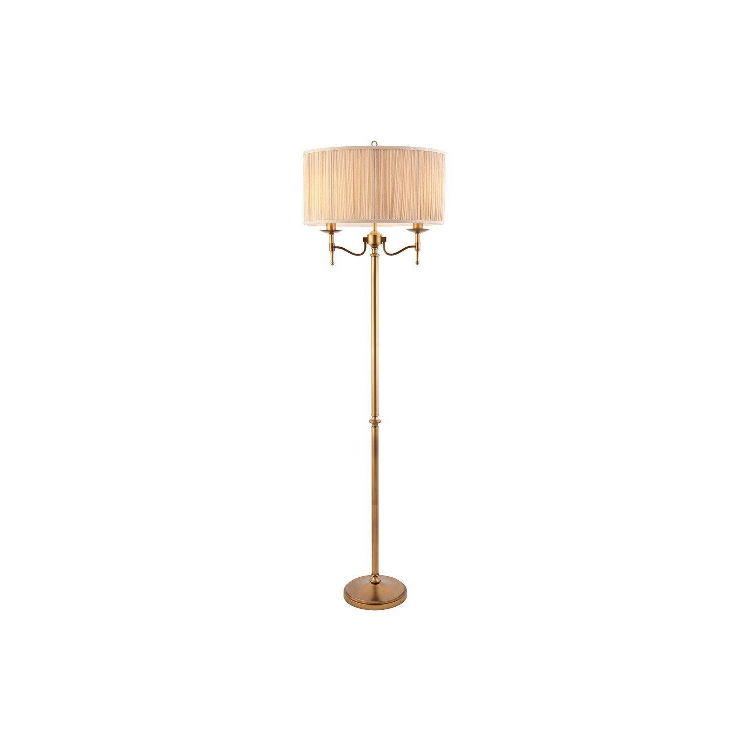 Stanford 2 Light Floor Lamp Antique Brass with Beige Shade E14 - image 1