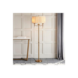 Stanford 2 Light Floor Lamp Antique Brass with Beige Shade E14 - thumbnail 2
