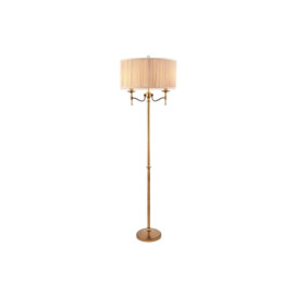Stanford 2 Light Floor Lamp Antique Brass with Beige Shade E14