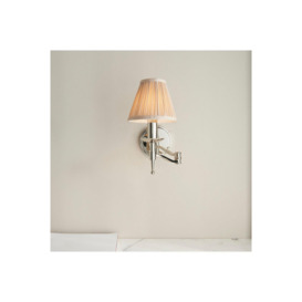 Stanford Swing Arm 1 Light Indoor Candle Wall Light Polished Nickel Plate with Beige Shade E14 - thumbnail 2