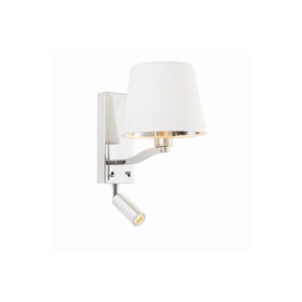 Harvey Flexi Wall Lamp With Led Reading Light Bright Nickel Plate Vintage White Fabric