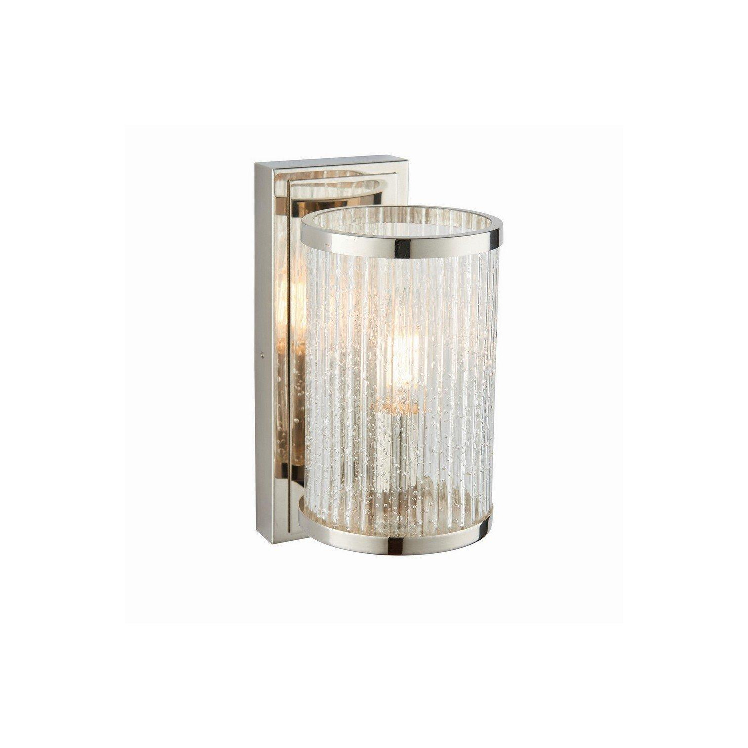 Easton 1 Light Wall Bright Nickel Ribbed Glass With Bubbles E14 - image 1