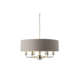 Highclere Cylindrical Pendant Light Bright Nickel Plate Charcoal Fabric