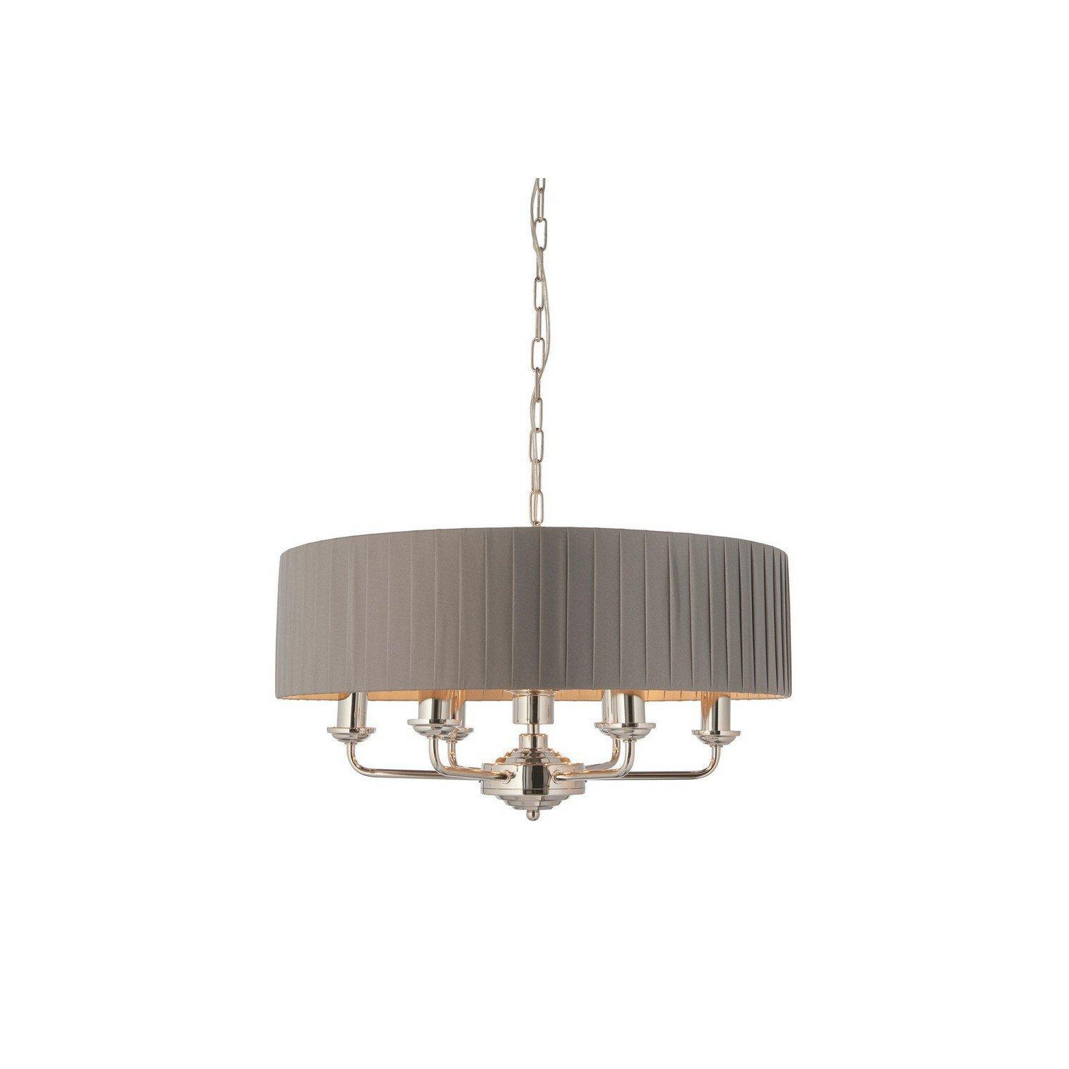 Highclere Single Shade Pendant Light Bright Nickel Plate Charcoal Fabric - image 1