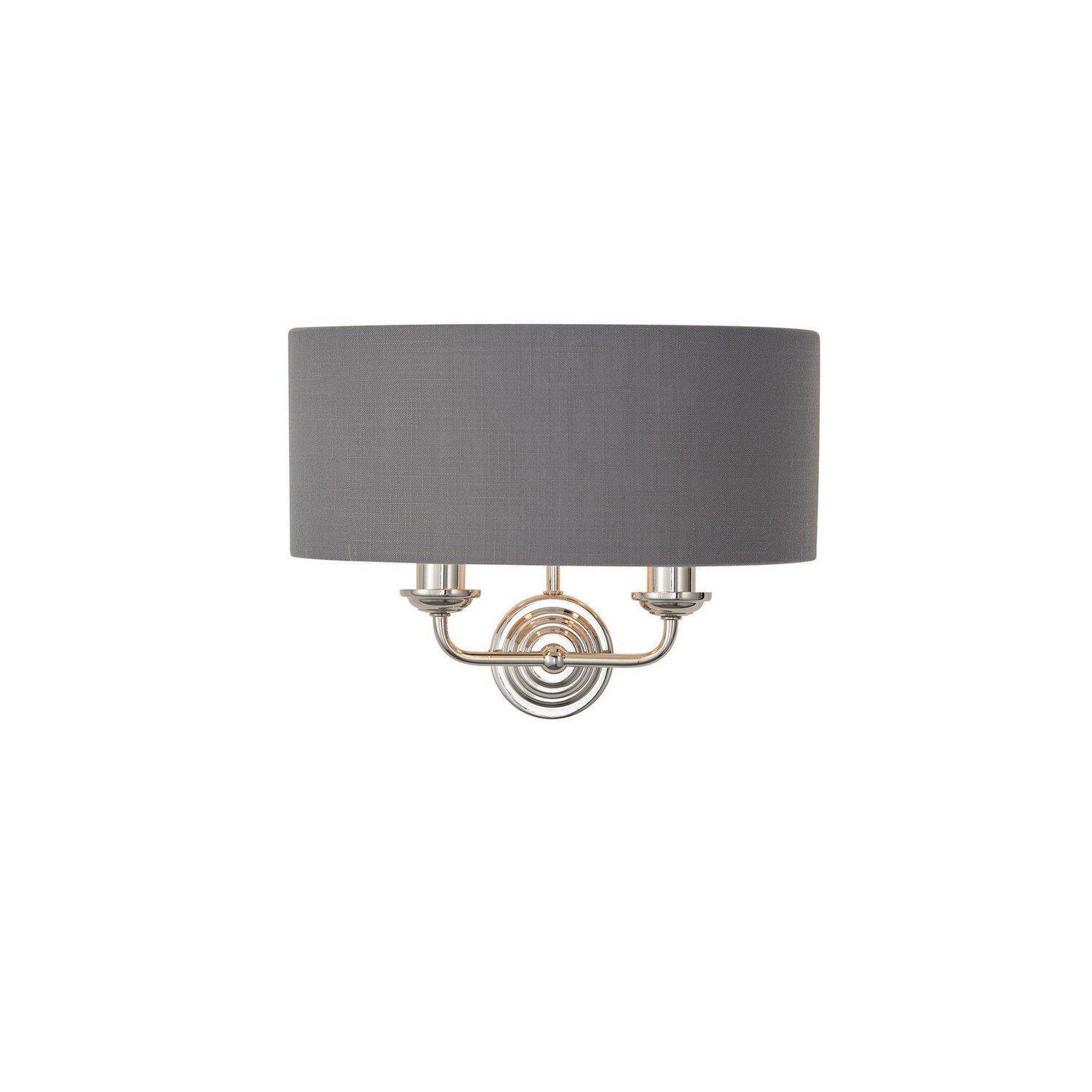 Highclere Shade Wall Lamp Bright Nickel Plate Charcoal Fabric - image 1