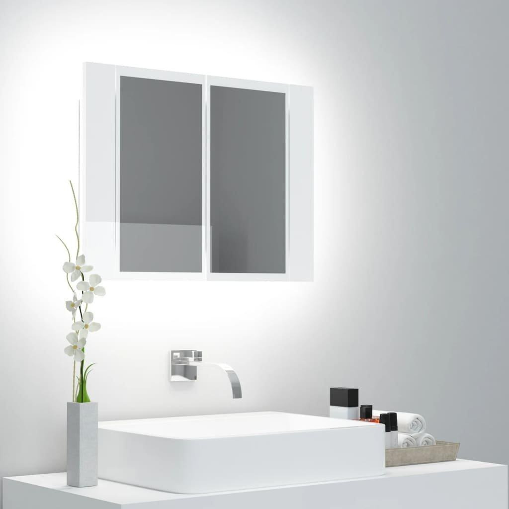 LED Bathroom Mirror Cabinet High Gloss White 60x12x45 cm - image 1