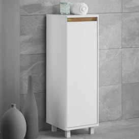 White Single Door Bathroom Floor Storage Cabinet with Changeable Plinths - thumbnail 1