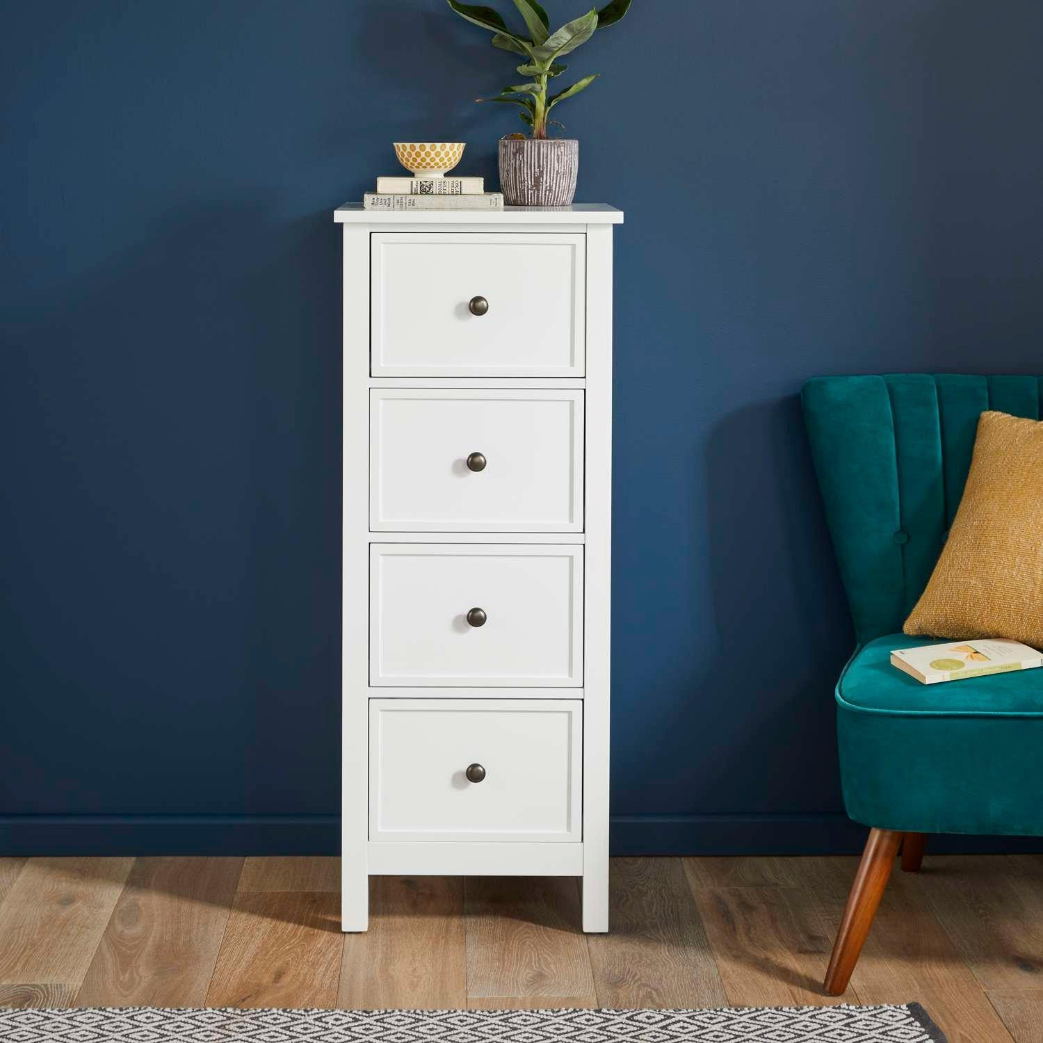 Bedroom Drawer Tallboy Chest with Changeable Handles in White by - Technical View