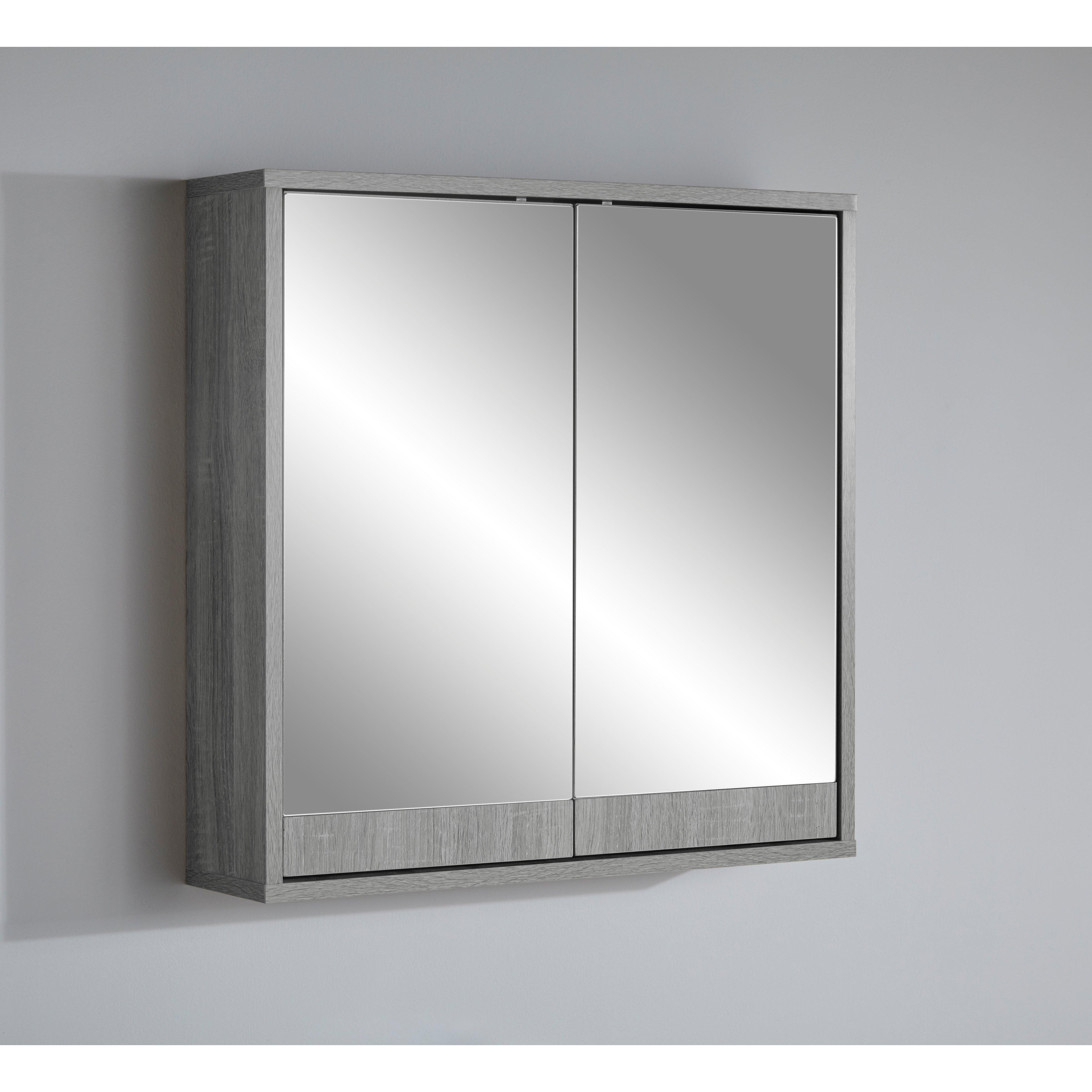 Bathroom Mirrored Wood Effect Wall Mounted Storage Cabinet - image 1