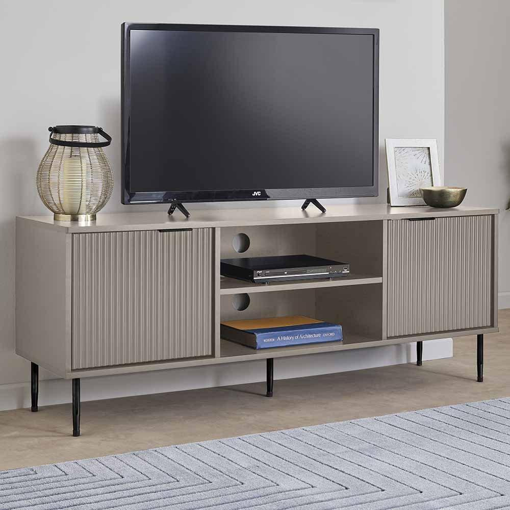 2 Door TV Unit Television Stand Entertainment Cabinet Ribbed Design - image 1