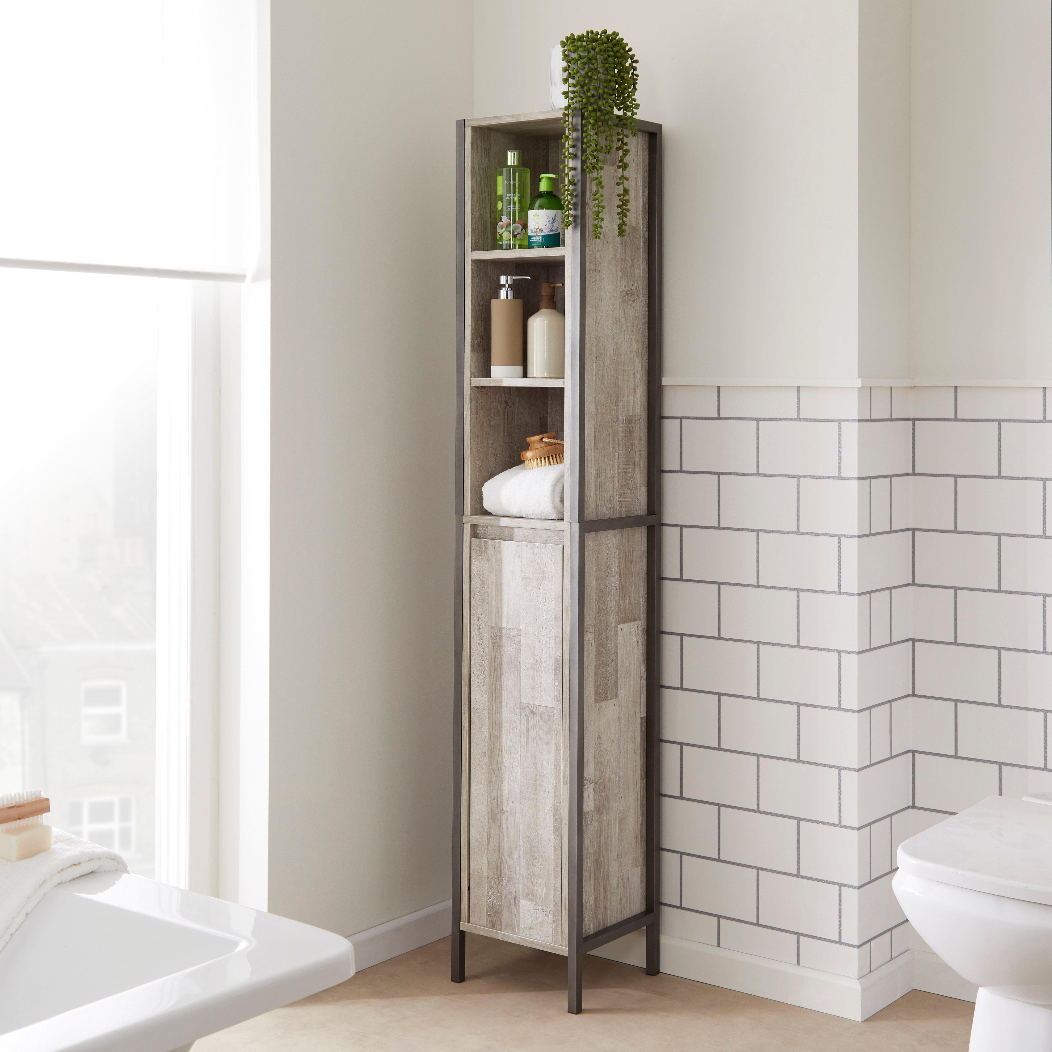 Wood Effect and Grey Bathroom Tallboy Cabinet - image 1
