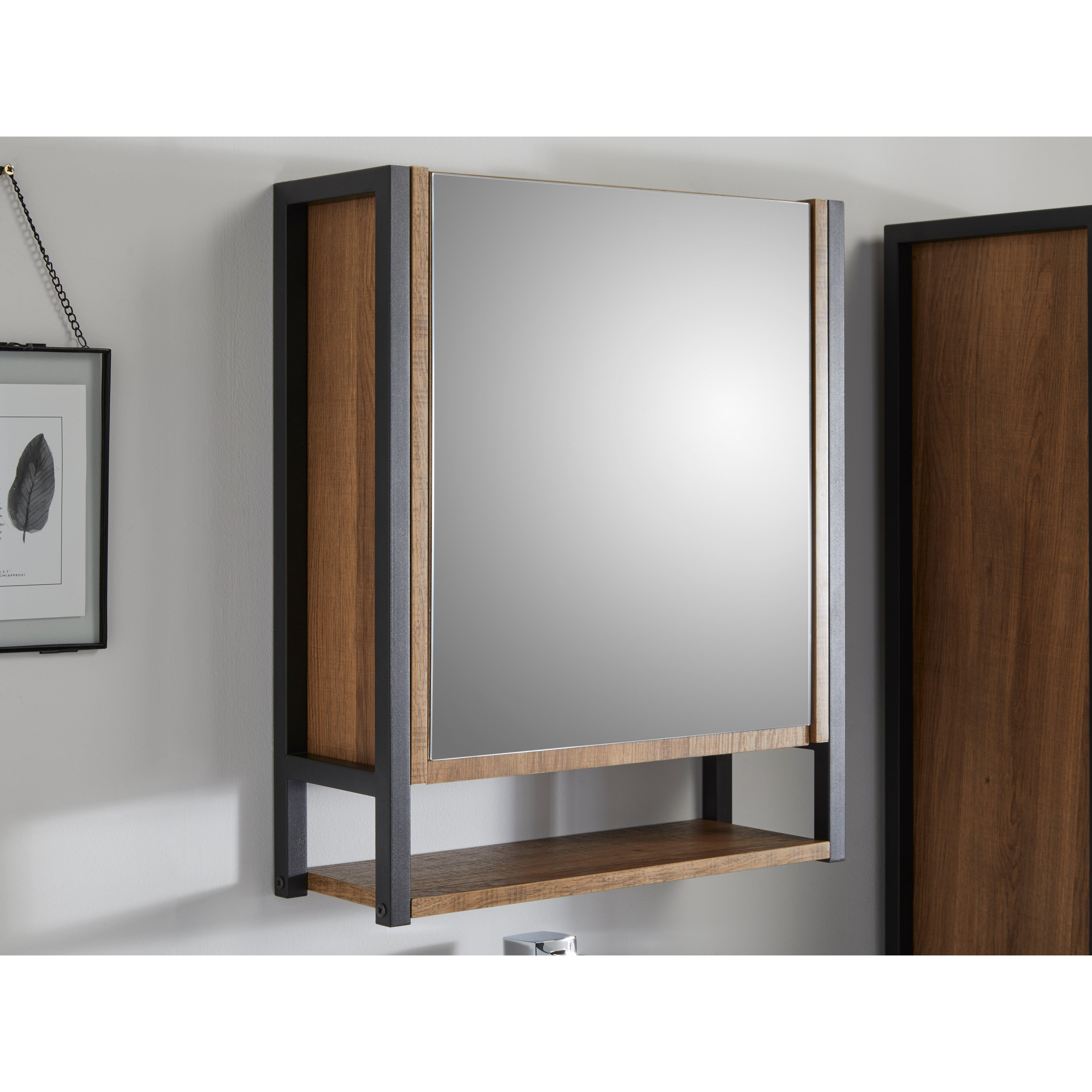 Wall Mounted Wood Effect Mirrored Bathroom Cabinet - image 1