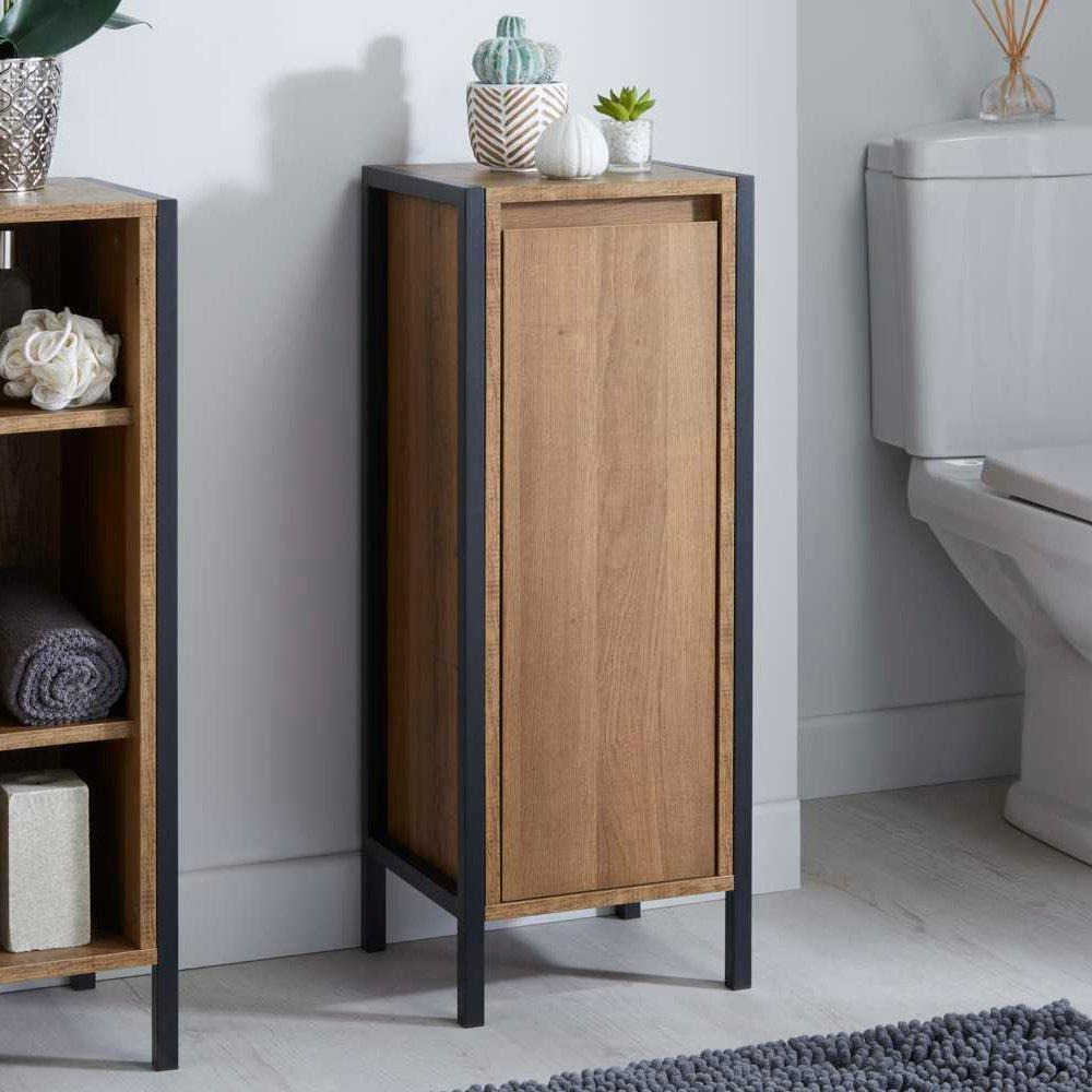 Wood Effect Single Door Bathroom Floor Cabinet - image 1