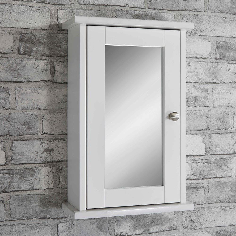 Marble Effect Bathroom Single Door Mirror Cabinet in White - image 1