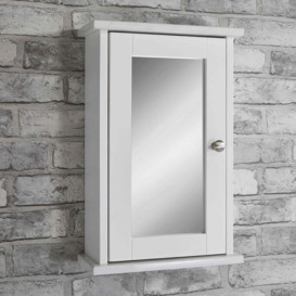 Marble Effect Bathroom Single Door Mirror Cabinet in White - thumbnail 1