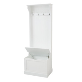 White Tall Hallway Unit with Storage Compartment & 4 Double Coat Hooks - thumbnail 2