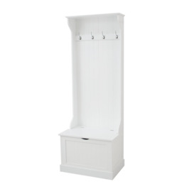 White Tall Hallway Unit with Storage Compartment & 4 Double Coat Hooks - thumbnail 3