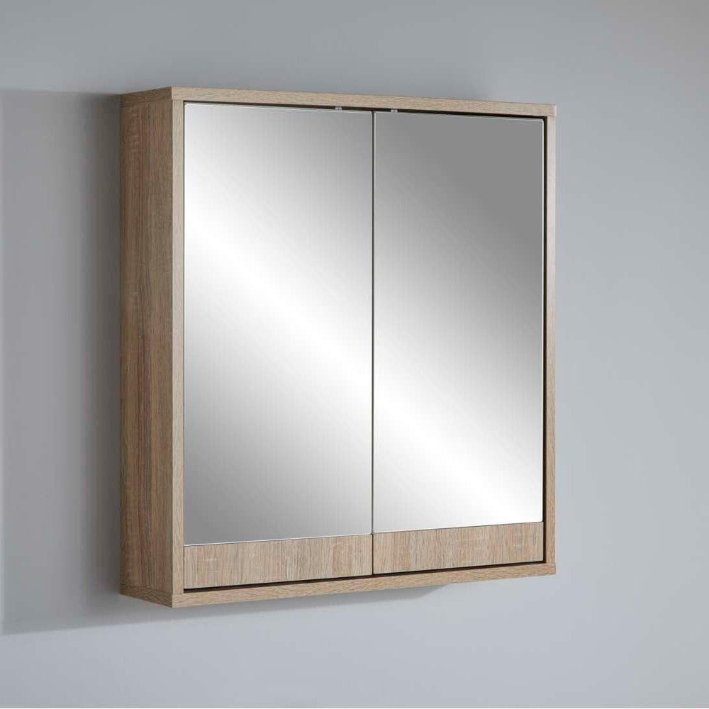 Bathroom Mirrored Wood Effect Wall Mounted Storage Cabinet - image 1
