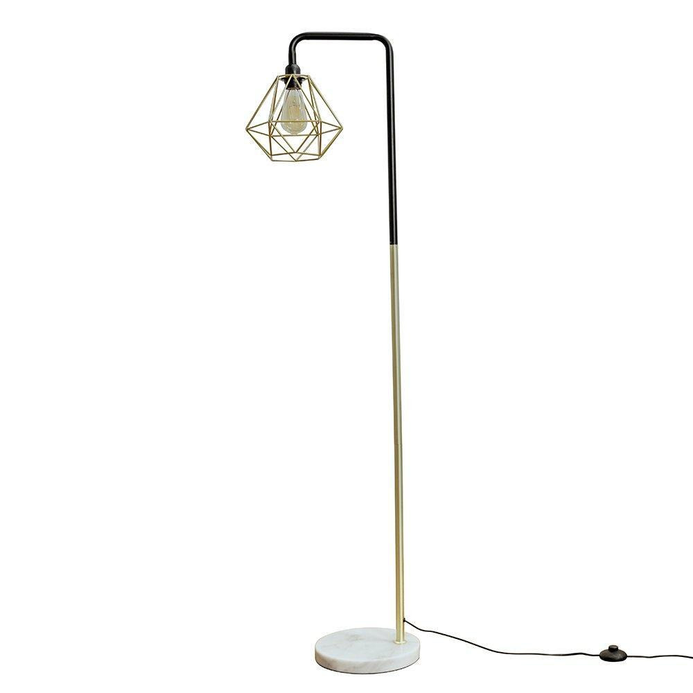 Talisman Black And Gold Floor Lamp With Gold Wire Shade And E27 Filament Amber Bulb - image 1
