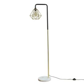 Talisman Black And Gold Floor Lamp With Gold Wire Shade And E27 Filament Amber Bulb - thumbnail 1