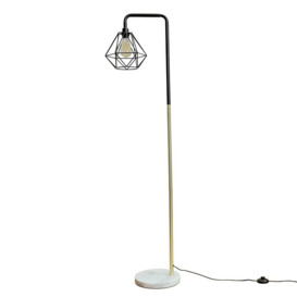 Talisman Black And Gold Floor Lamp With Black Wire Shade And E27 Filament Amber Bulb - thumbnail 1