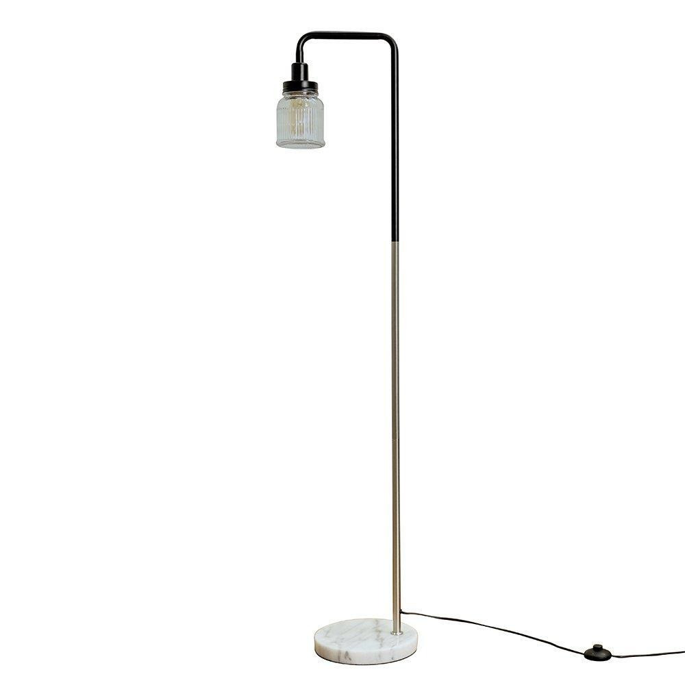 Talisman Marble Base Floor Lamp in Brushed Chrome With Ribbed Jar Shade - image 1