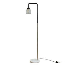 Talisman Marble Base Floor Lamp in Brushed Chrome With Ribbed Jar Shade - thumbnail 1