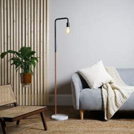 Talisman Black And Copper Floor Lamp With Marble Base And E27 Amber Filament Bulb - thumbnail 3