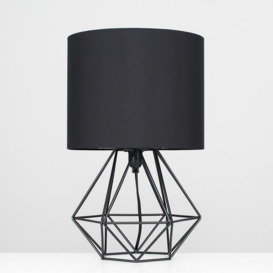 Pair Of Modern Black Metal Basket Cage Table Lamps With Black Fabric Shades - thumbnail 2