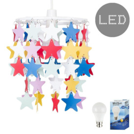 Multi Coloured Stars Ceiling Light Shade With Warm White LED GLS Bulb