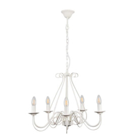 Large Ivory White Vintage Style 5 Way Ceiling Light Chandelier