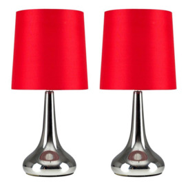 Teardrop Pair of Silver Table Lamps Touch On/Off Dimmable